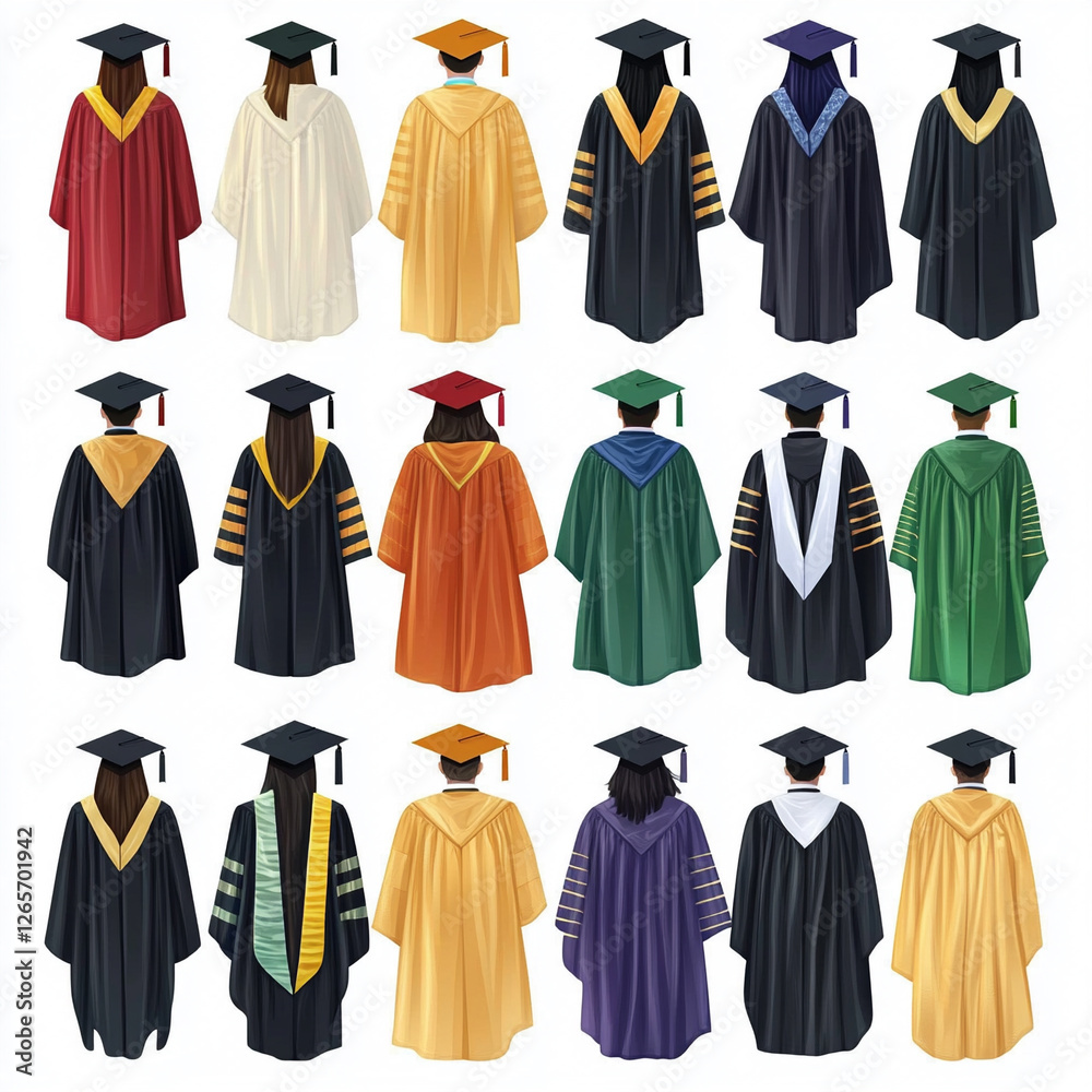half simple vector art graduation robes back view elements in different variety colors elements clip art clipart white background - half simple vector art graduation robes back view elements in different variety colors elements clip art clipart white background -