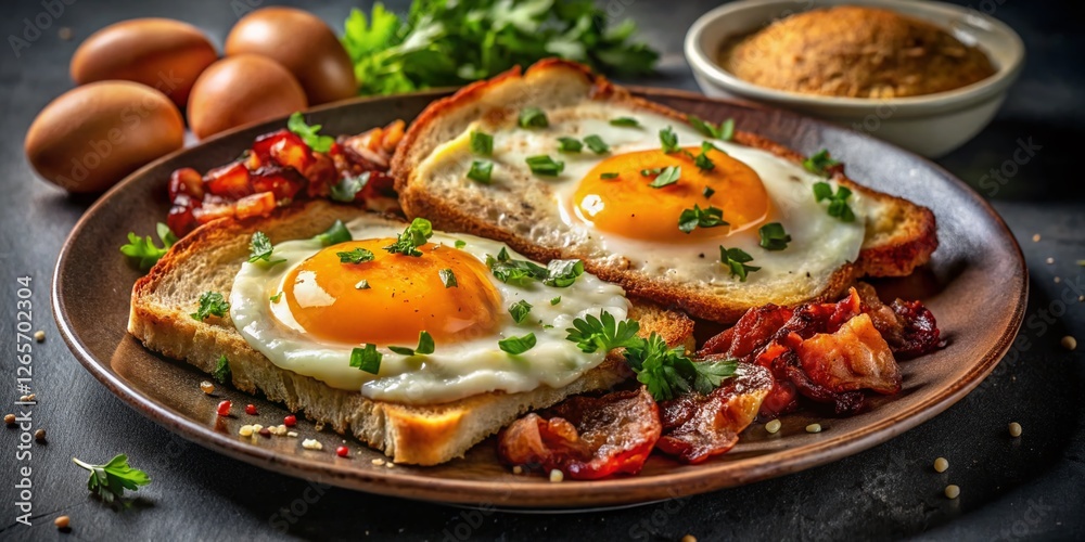 Delicious Sunny-Side Up Fried Eggs Breakfast Plate - Night Photography Delicious Sunny-Side Up Fried Eggs Breakfast Plate - Night Photography