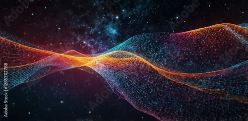 Vibrant Digital Mesh Design Flowing Through Space