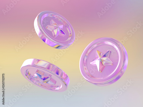 3d render holographic star coins