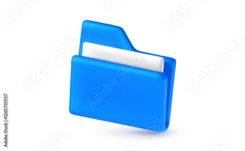 Vector business realistic illustration of office blue color computer file folder archive. 3d cartoon style concept design of paper document folder icon. Business digital portfolio symbol