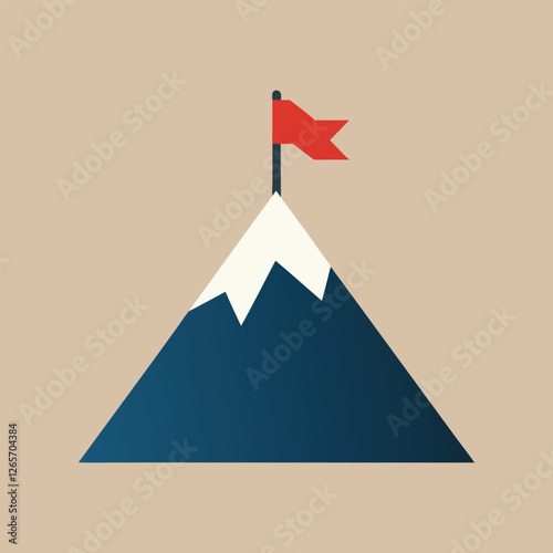A minimalist vector of a mountain peak with a flag planted on top, symbolizing achievement and leadership
