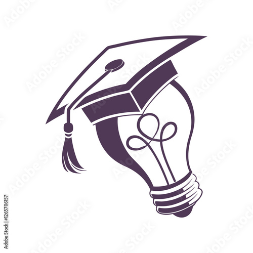 A modern vector logo of a graduation cap where the tassel transitions into a lightbulb, representing the fusion of education and ideas