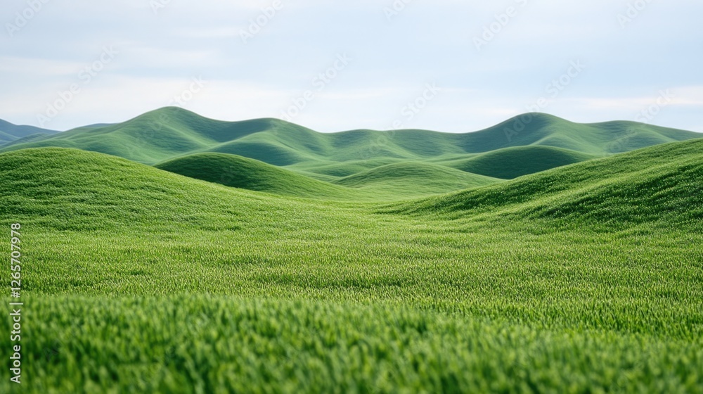 A scenic view of a field of green grass with hills in the background, suitable for outdoor and nature-related projects A scenic view of a field of green grass with hills in the background, suitable for outdoor and nature-related projects