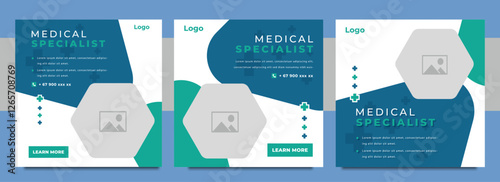 Medical healthcare social media post or web banner template, hospital logo and icon for business marketing. Corporate flyer for doctor, dentist and dental clinic social media post