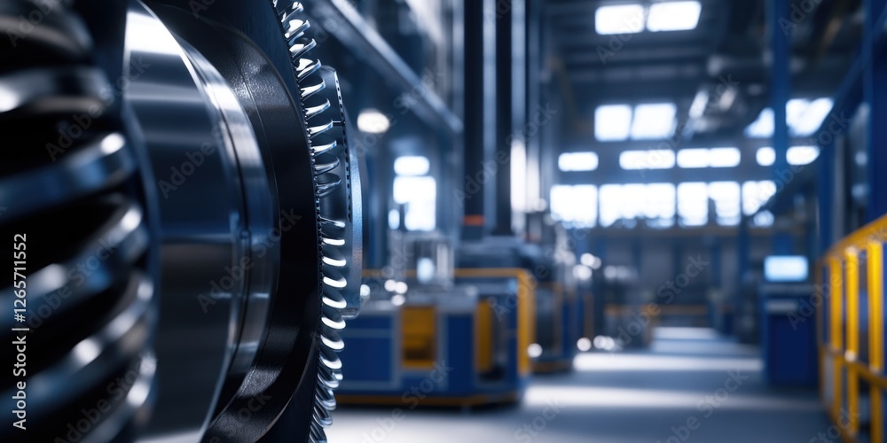 Fototapeta premium A large industrial machine is seen in a factory environment with pipes and machinery surrounding it