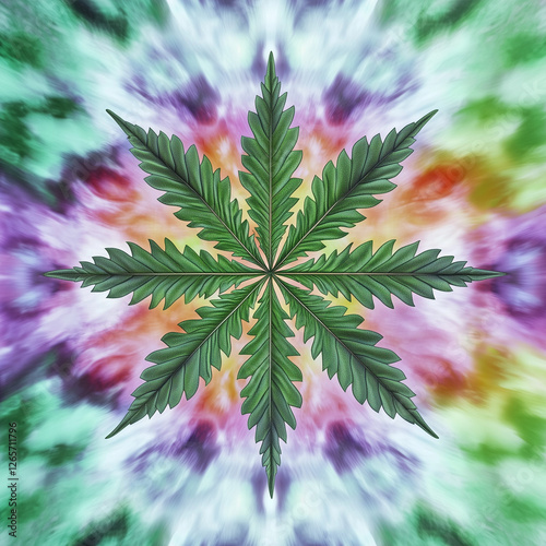 Psychedelic Cannabis Leaf With A Vibrant Tie-Dye Background