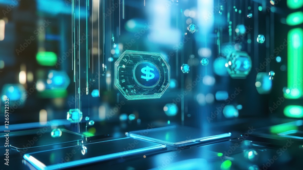 Naklejka premium Digital Currency and Future Technology with Dollar Symbol Representation