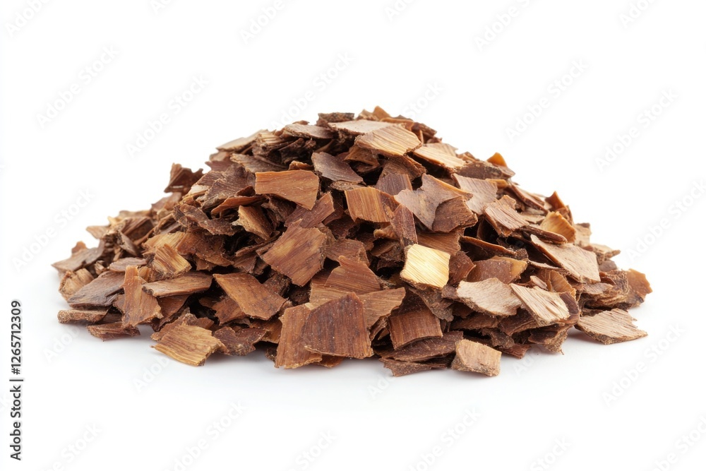 A pile of wood chips arranged neatly on a white background A pile of wood chips arranged neatly on a white background