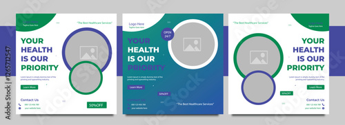 Professional medical healthcare service social media post template design. Clinic or hospital digital marketing. Creative health business promotion banner for doctor, dentist with logo.