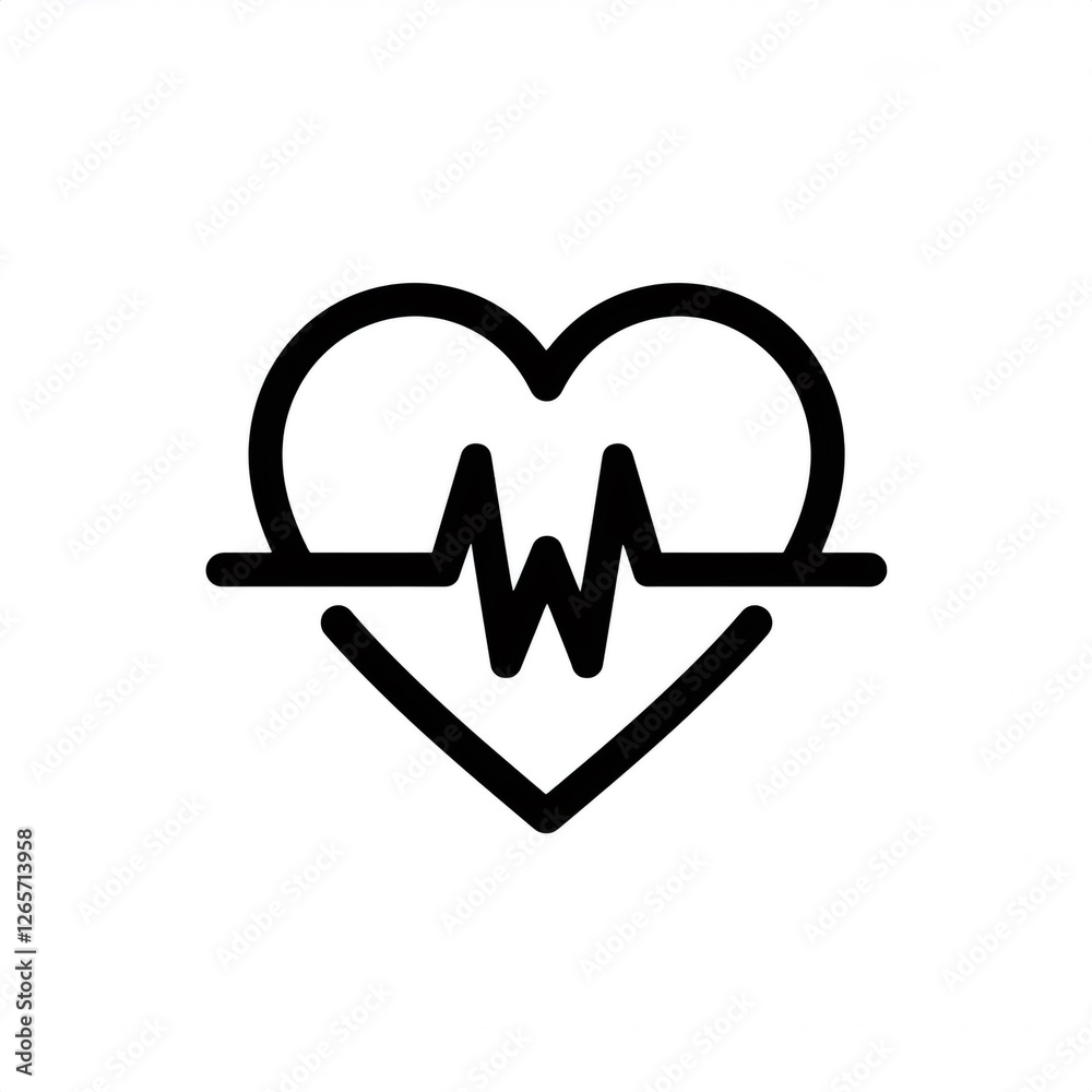 Medical cardiology line icon showing heartbeat rhythm pulsing within heart shaped graphic design element