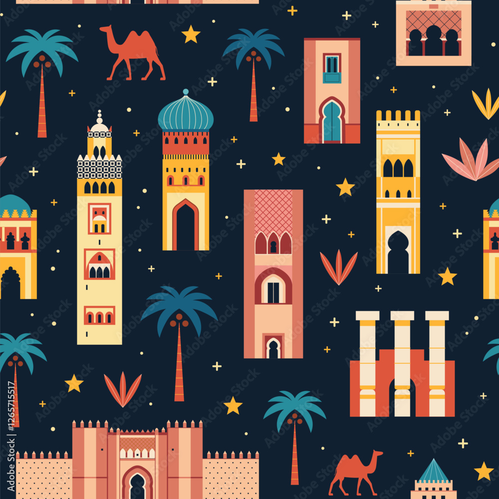 Morocco Travel Pattern with Architecture Monuments