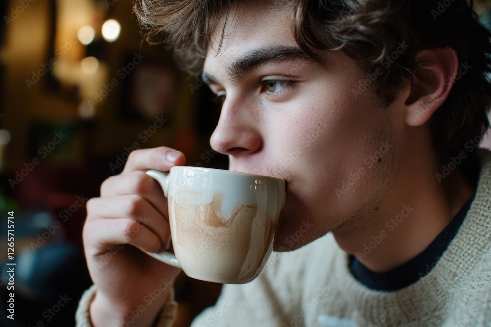 A person enjoying a cup of coffee A person enjoying a cup of coffee