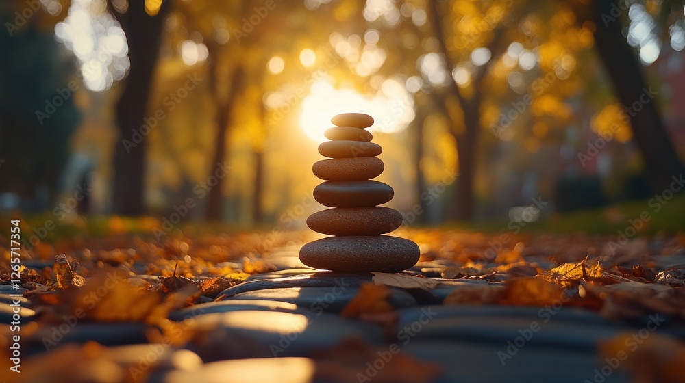 Obraz premium Autumn park stones tower zen sunlight