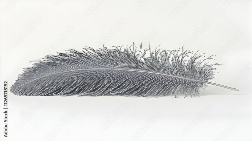 Obraz premium Grey ostrich feather isolated on white background; decorative, craft, design element
