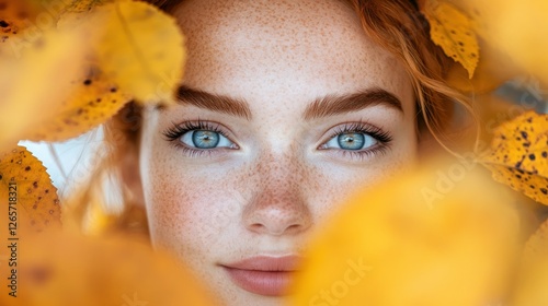 Autumn Portrait Woman, Natural Beauty, Golden Leaves, Outdoor photo