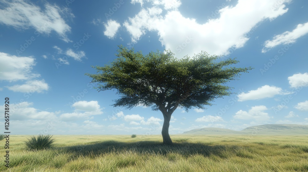 Lone tree in a sunny African savanna landscape Lone tree in a sunny African savanna landscape