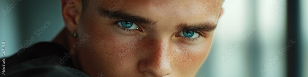 Obraz premium A close-up portrait of someone with bright blue eyes