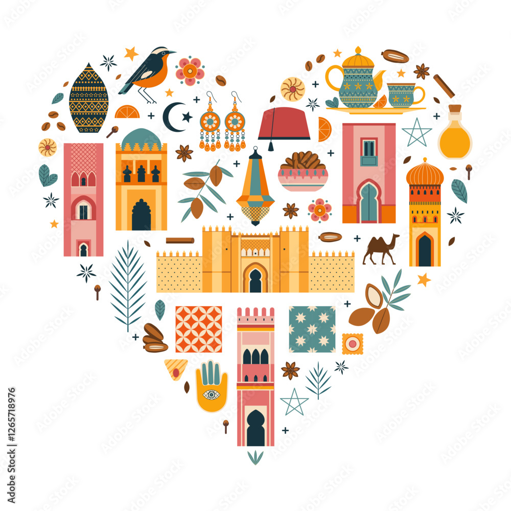 Morocco Travel Print or Card in Heart Shape