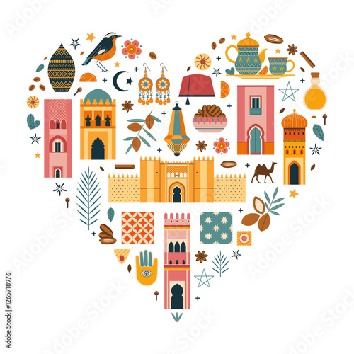 Obraz na płótnie Morocco Travel Print or Card in Heart Shape w salonie