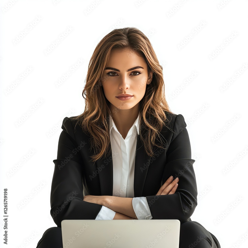 realistic woman lawyer, elegant, in a suit, looking at camera conveying grandeur. Uniform white background. - realistic woman lawyer, elegant, in a suit, looking at camera conveying grandeur. Uniform white background. -