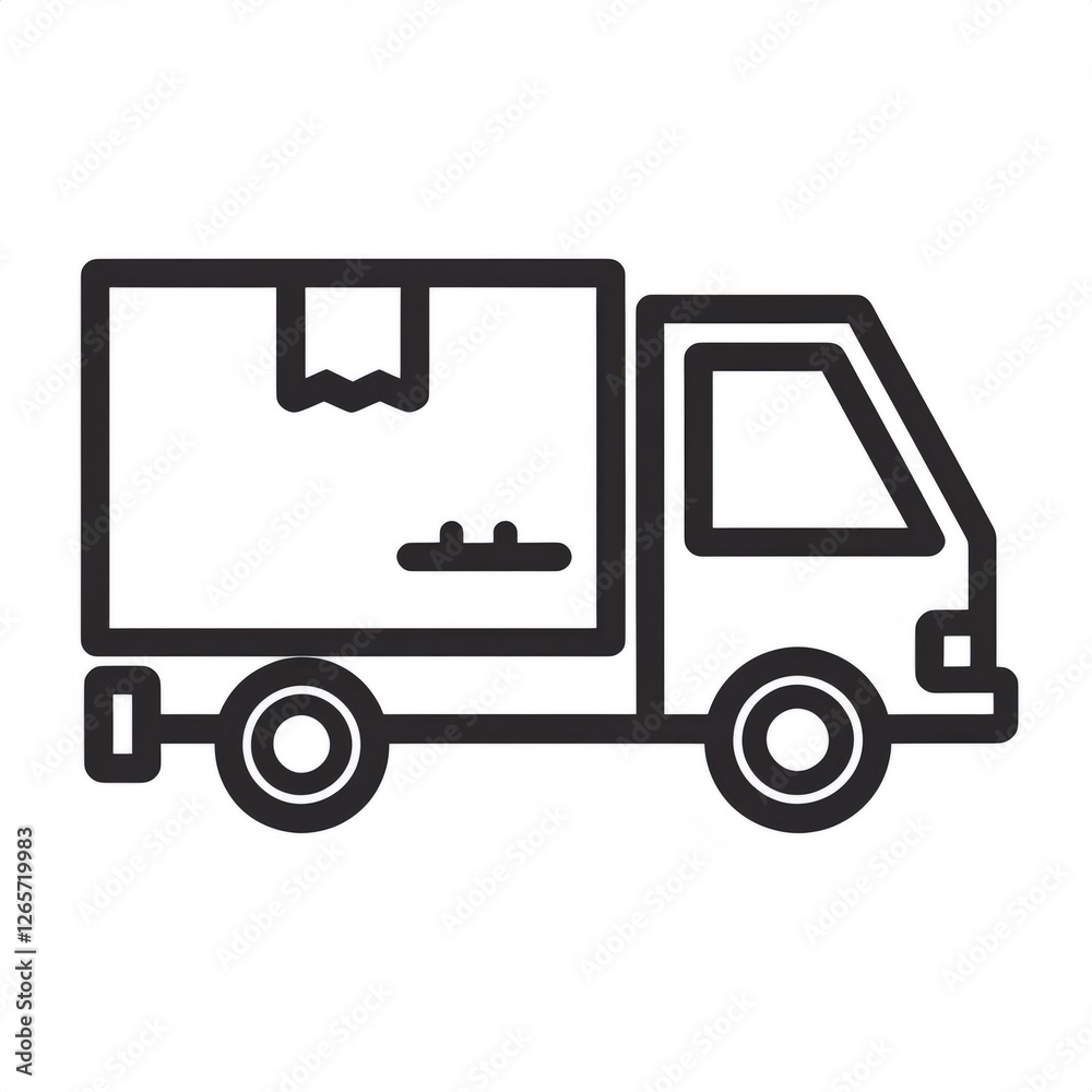 Minimalist lineart delivery truck transporting parcel, representing expedited shipping and logistics service Minimalist lineart delivery truck transporting parcel, representing expedited shipping and logistics service