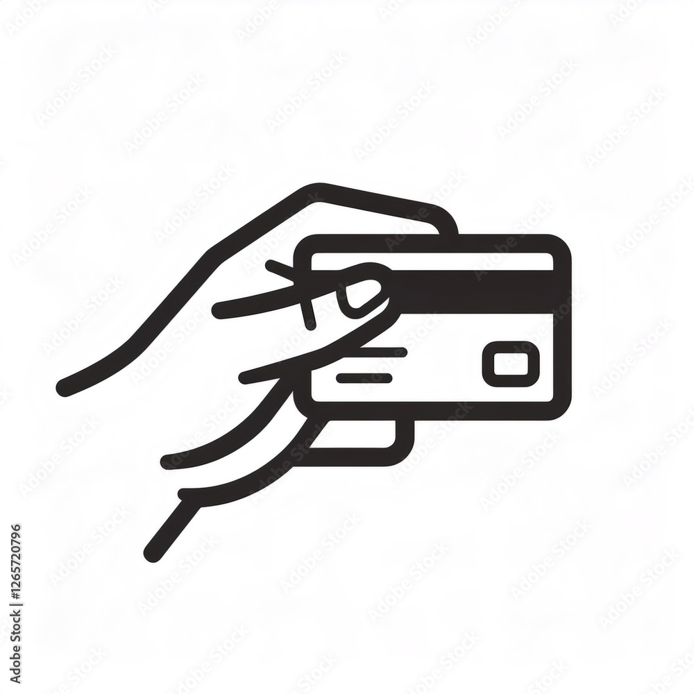 Line drawing of hand holding credit card making online payment Line drawing of hand holding credit card making online payment