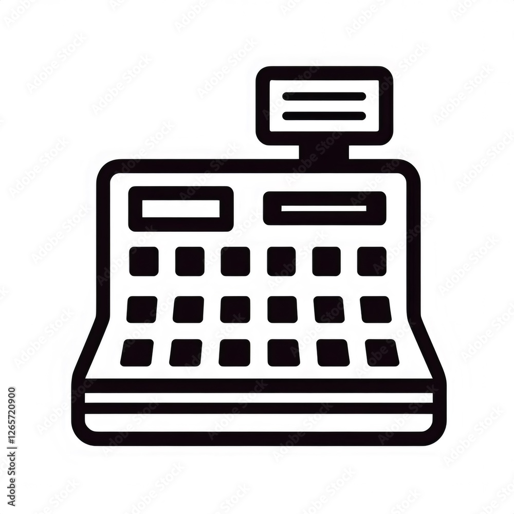 Minimalist monochrome cash register icon representing retail transactions and financial business processing Minimalist monochrome cash register icon representing retail transactions and financial business processing