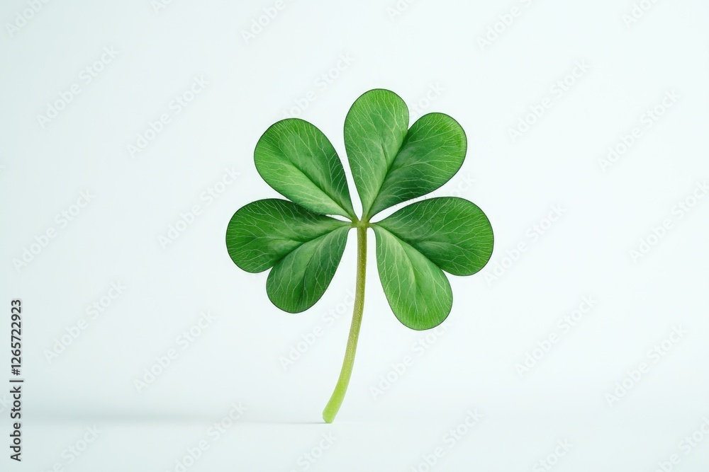 A rare and lucky four-leaf clover on a plain white background, perfect for uses such as representing good fortune or adding a touch of whimsy to your design