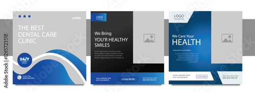 Professional medical healthcare service social media post template design. Clinic or hospital digital marketing. Creative health business promotion banner for doctor, dentist with logo.