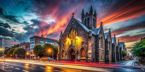 Dramatic Long Exposure of Dublin's Black Church, St. Mary's Chapel of Ease at Night