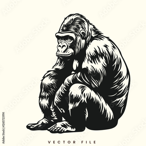 Editable Vector Gorilla that Is Black and White
