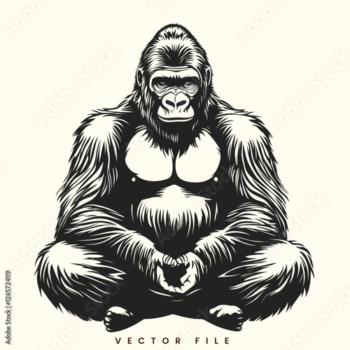 Editable Vector Gorilla that Is Black and White