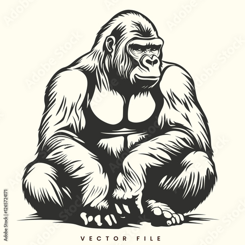 Editable Vector Gorilla that Is Black and White