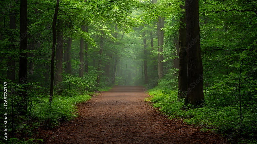 Obraz premium Serene Forest Path Through Lush Green Trees