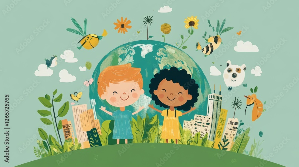 Fototapeta premium Hands holding earth paper and water paint. Concept of protecting the world from global warming. Sustainability topic to save the world.