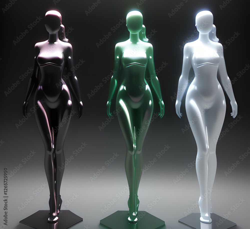Abstract surrealistic - illustration of glass statue of several people standing in pose. Concept project. mindfulness and meditation. Futuristic. cyberpunk. innovation. generative ai Abstract surrealistic - illustration of glass statue of several people standing in pose. Concept project. mindfulness and meditation. Futuristic. cyberpunk. innovation. generative ai