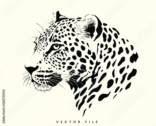 Leopard on white background with spots and fierce expression