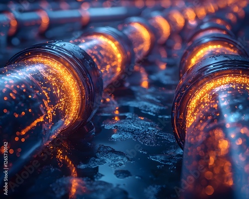 Futuristic Wastewater Pipeline with Transparent Segments Showing Real Time