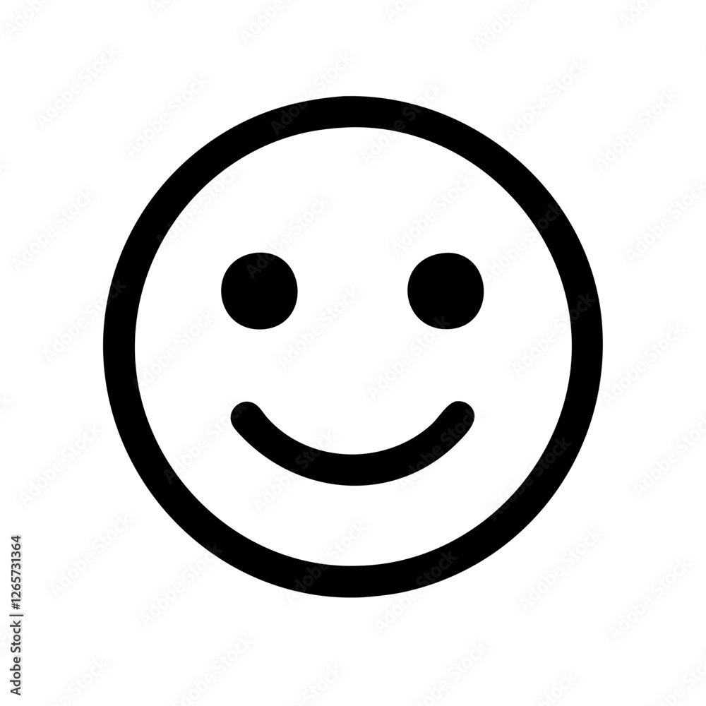 Smiley face icon in simple black and white design representing happiness and joy Smiley face icon in simple black and white design representing happiness and joy