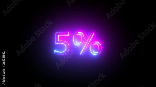 Pink and blue Neon 5% Percent Animation on a black background...