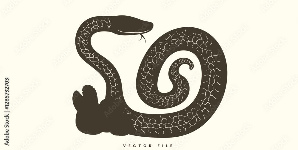 Naklejka premium Cartoon Snake Illustration with A Cute and Funny Design Featuring a Cobra and Dragon-Like Elements in A Wild, Nature-Inspired Style