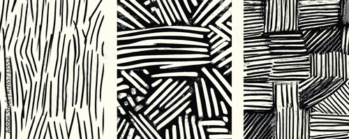 Black and White Striped Geometric Pattern with Optical Illusion Design