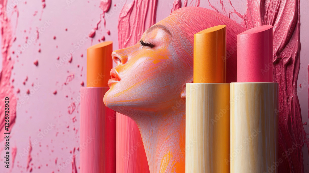 Surreal beauty portrait with sustainable lipsticks