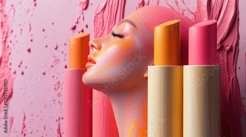 Obraz na płótnie Surreal beauty portrait with sustainable lipsticks w salonie