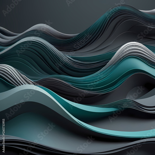 inconspicuous header with elegant abstract waves illustration with dark gray, teal blue and light slate gray color  