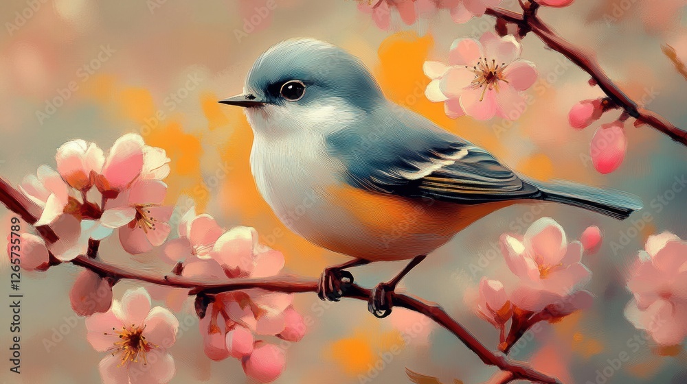 Bird on tree branch with beautiful flower in Spring. Bird on tree branch with beautiful flower in Spring.