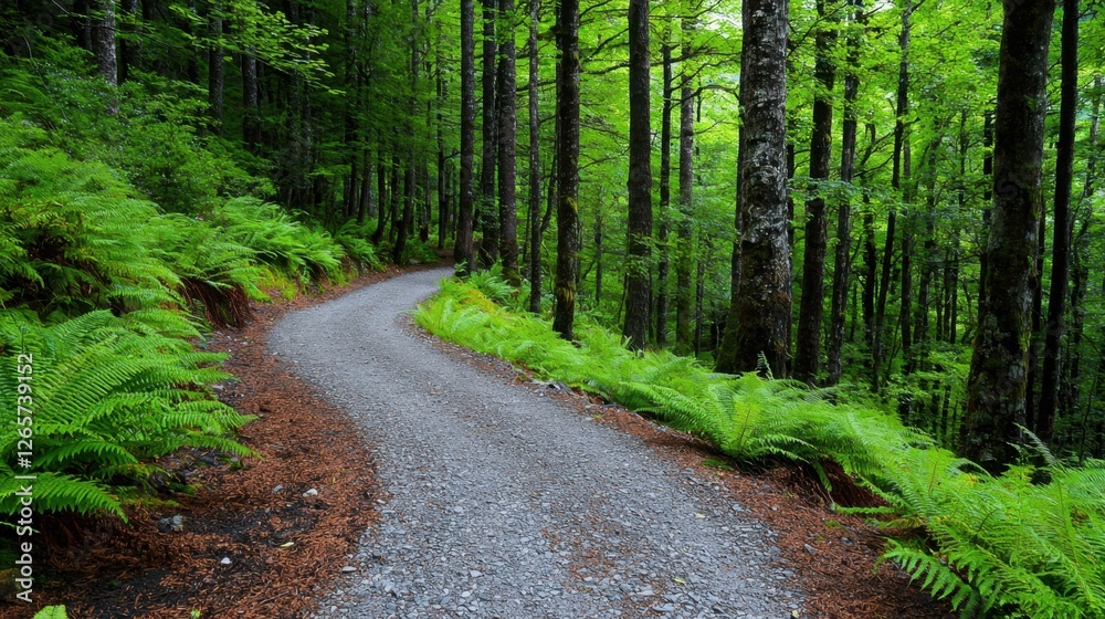 Fototapeta premium A dirt road in a forest with trees on both sides