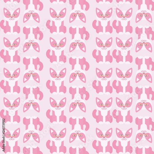 Cute Cartoon Cats in Pink and White Pattern