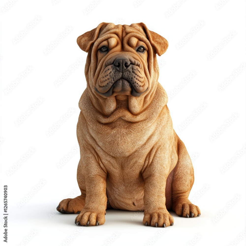 Calm 3D Rendered Shar Pei Dog with Detailed Features and Texture Calm 3D Rendered Shar Pei Dog with Detailed Features and Texture